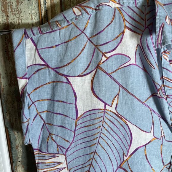 Cynthia Rowley Linen Blue Tropical Leaf Shirt Size L - Picture 4 of 9